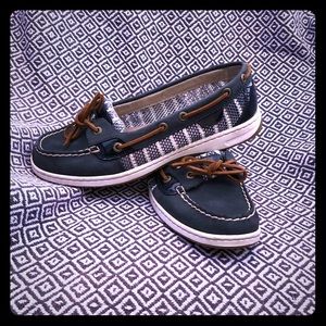 EUC Navy stripe mesh Sperry boat shoes